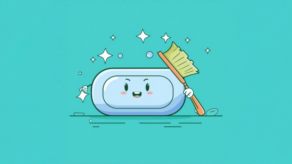 石鹸水化工法をイメージした泡と石鹸のイラスト